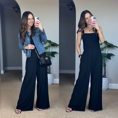 Spring Transition outfit. 10% off this Comfy wide leg jumpsuit with pocket size small. I am 5'1" , 109lbs. I need heels to wear it as is. It's so comfortable. Paired with my favorite denim jacket size xs. My favorite strapless bra and an affordable version of my crossbody.


#LTKunder50 #LTKsalealert #LTKstyletip