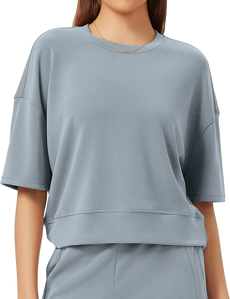 ODODOS Modal Soft Short Sleeve T-Shirts for Women Oversized Crew Neck Tee Relaxed Pullover Tops | Amazon (US)