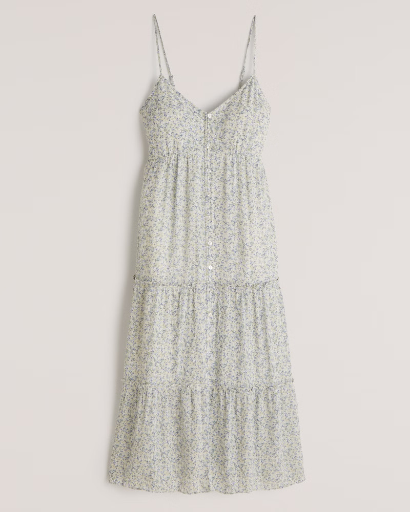 Button-Through Tiered Midaxi Dress | Abercrombie & Fitch (US)