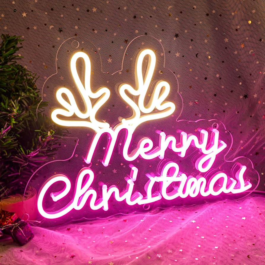 Pink Christmas Decorations, Dimmable Merry Christmas Neon Sign for Wall Decor, High Bright Neon L... | Amazon (US)