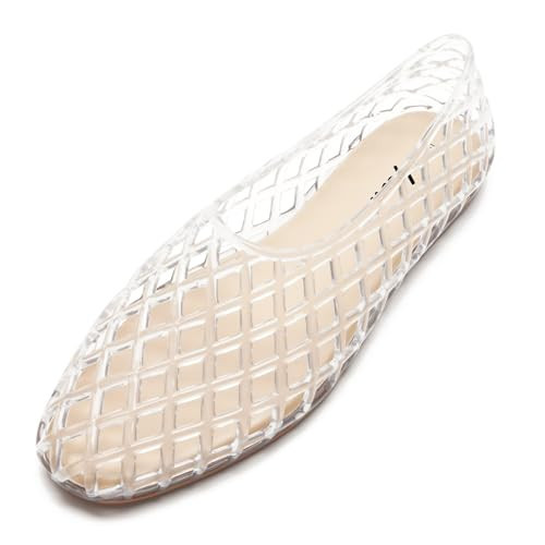 HEVA Women's Jelly Mesh Flats Breathable Clear Hollow Shoes Summer Beach Jellies Ballet Sandals(6.5UK 40EU,Transparent) | Amazon (UK)