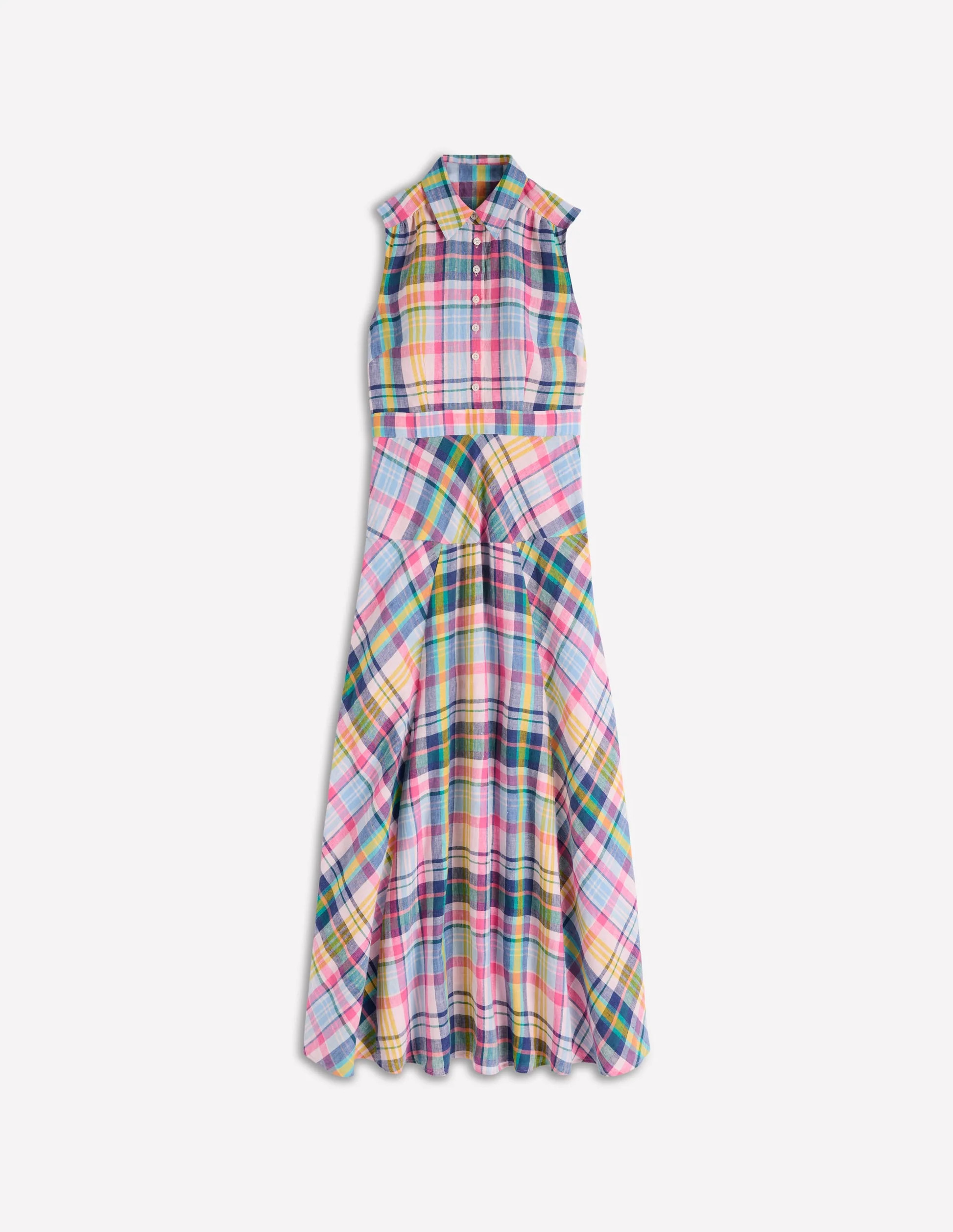 Erma Drop Waist Linen Dress-Blue, Pink and Green Madras | Boden (US)
