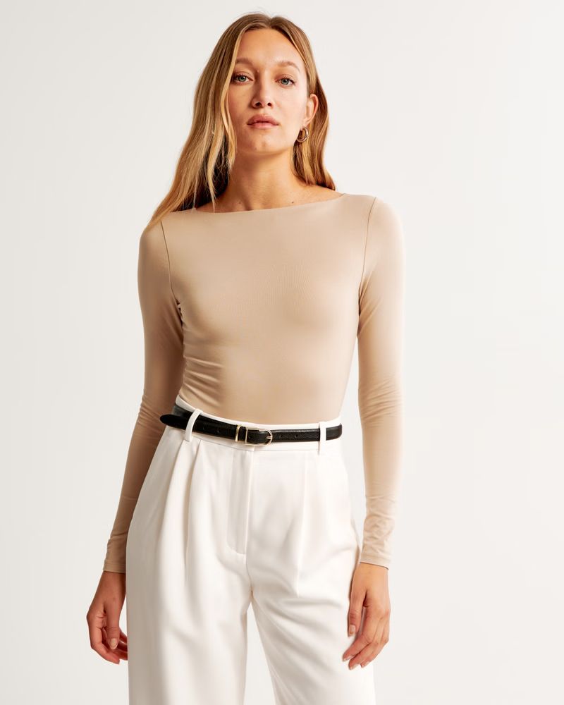 Women's Long-Sleeve Cotton-Modal Slash Bodysuit | Women's Clearance | Abercrombie.com | Abercrombie & Fitch (US)