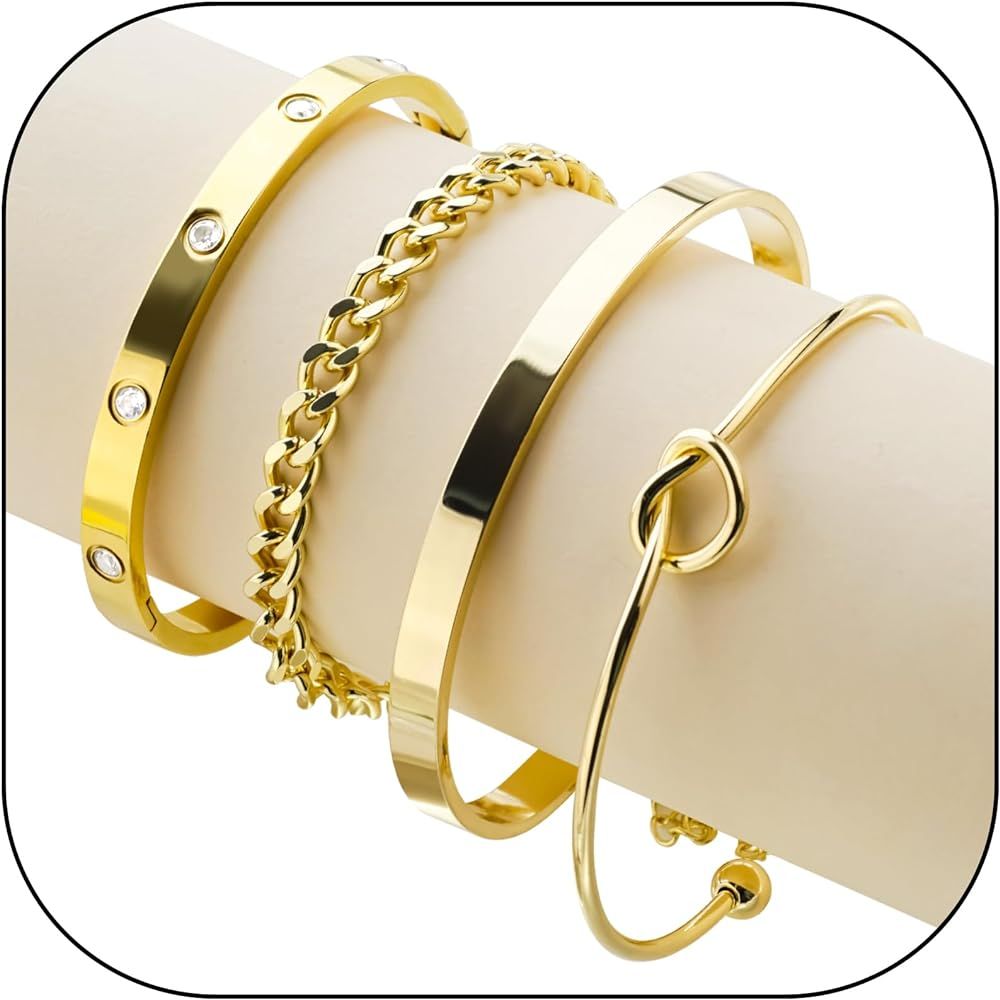 Gold Bracelets for Women Bracelet Kit, 14K Dainty Gold Plated Stackable Bracelets, with Elegance ... | Amazon (US)