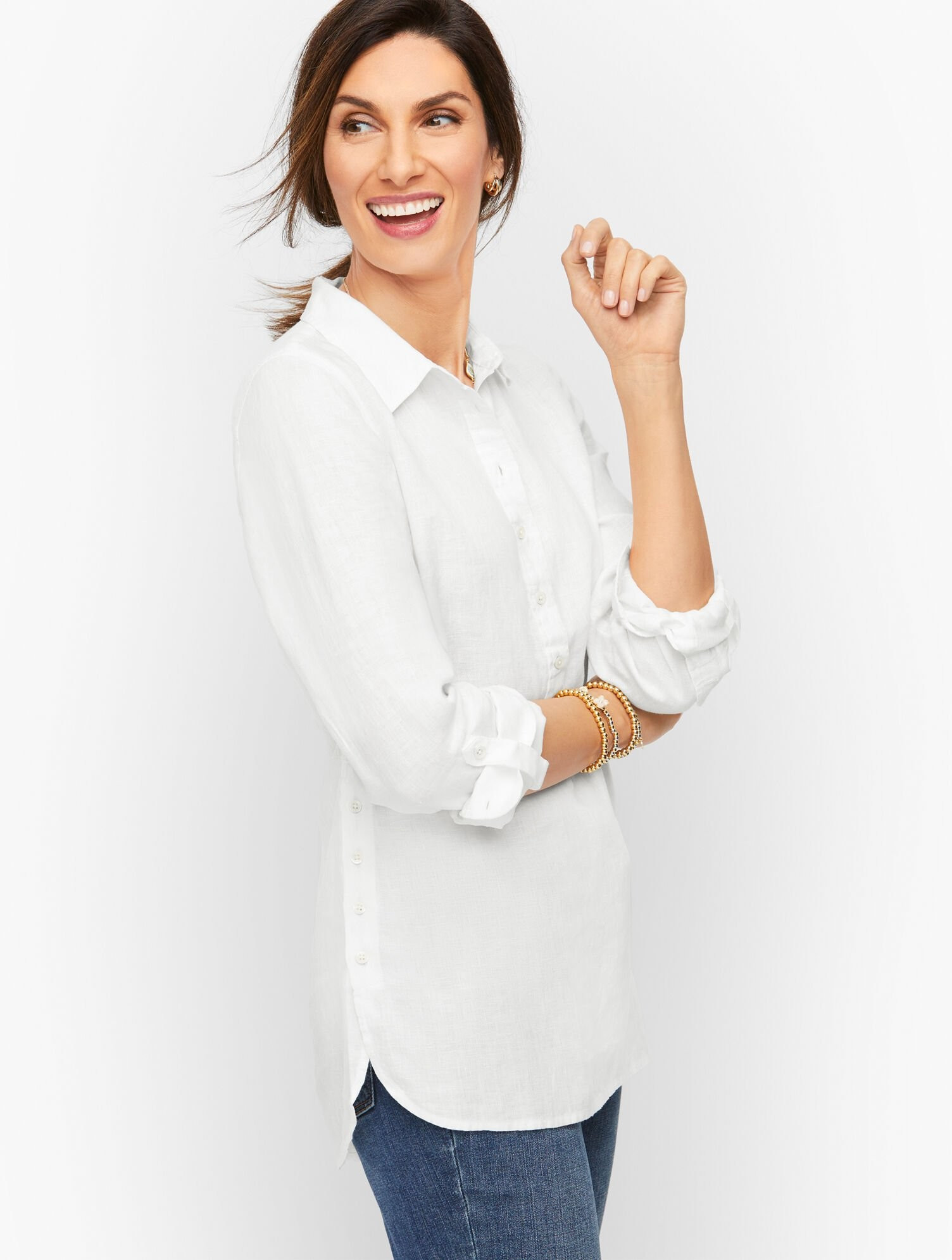 Button Detail Linen Tunic | Talbots