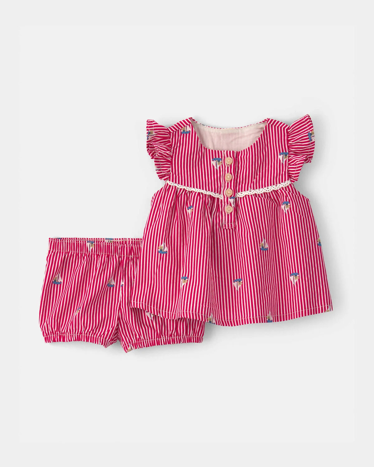 Baby Girl 2-Piece Teddy Bear Sailboat Top & Short Set - Red - OshKosh B'gosh | Carter's | Carter's Inc