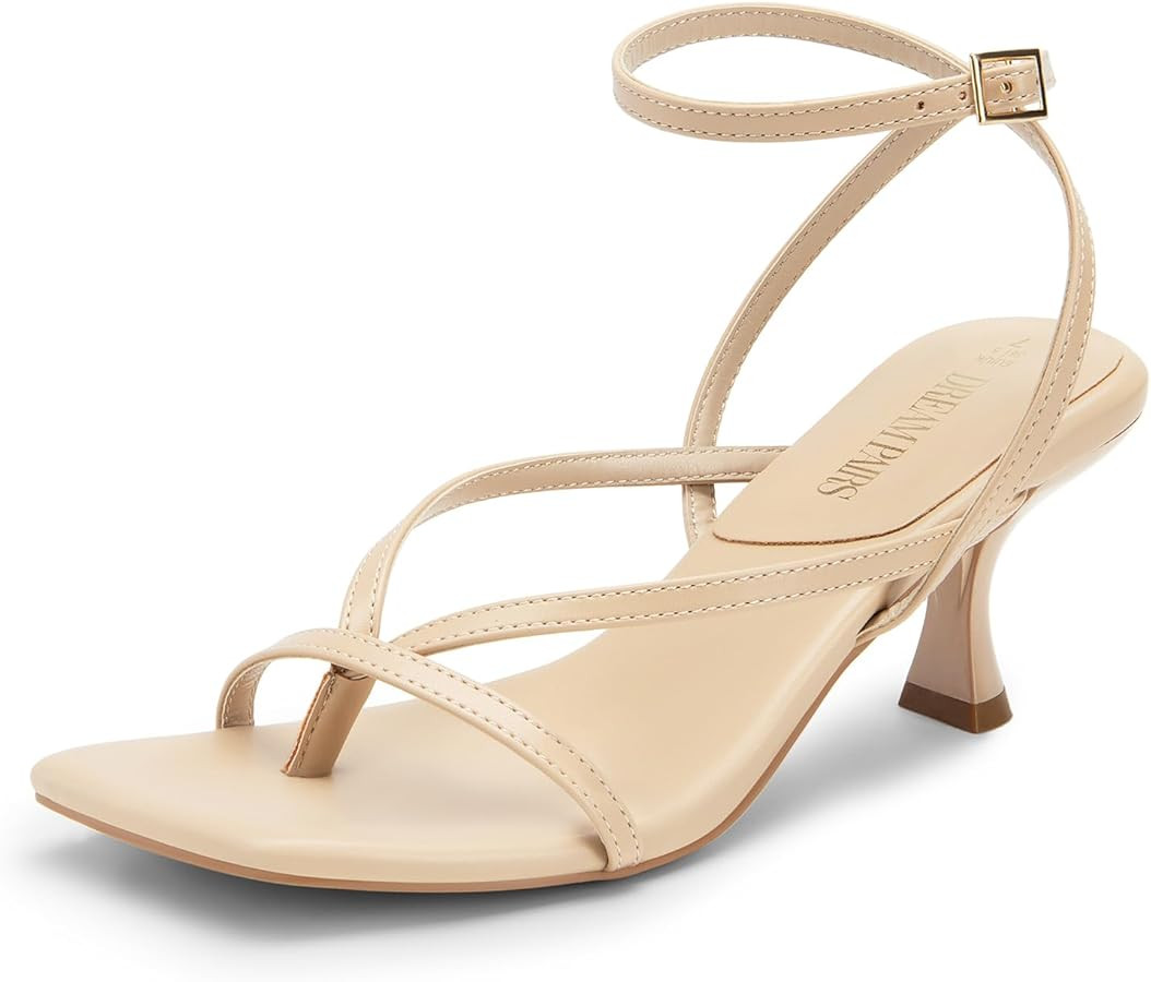 DREAM PAIRS Women's kitten Low Strappy Lace Up Heels Open Square Toe Thong Ankle Strap Heels Sexy... | Amazon (US)