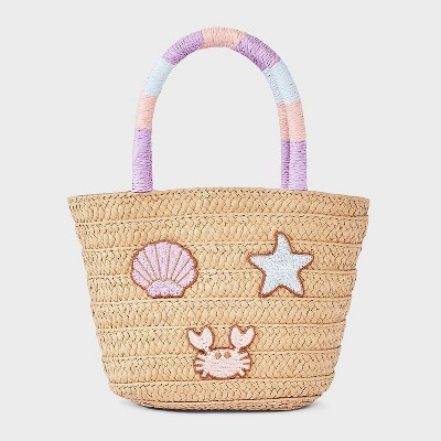 Toddler Girls' Shell Straw Tote Bag - Cat & Jack™ Tan | Target