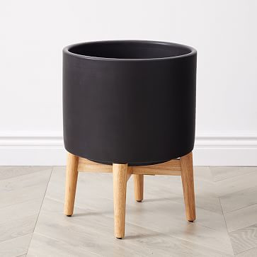 Mid-Century Turned Wood Leg Planters | West Elm (US)