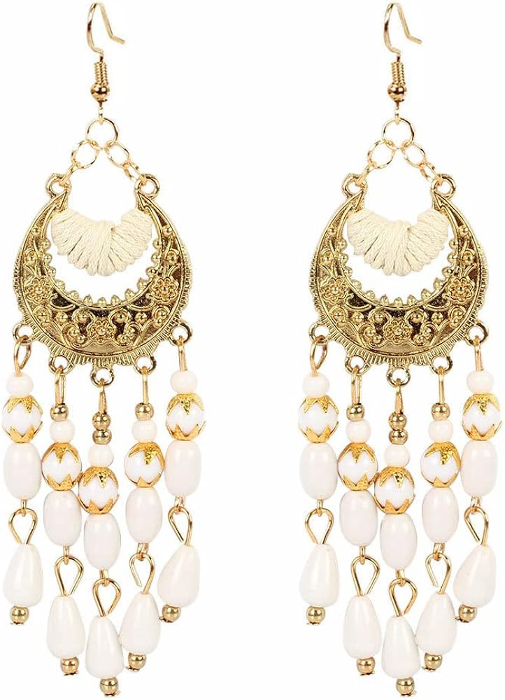 ASHMITA Vintage Bohemian Beaded Red Tassel Earring Layered Drop Dangle Earrings Green Ethnic Chan... | Amazon (US)