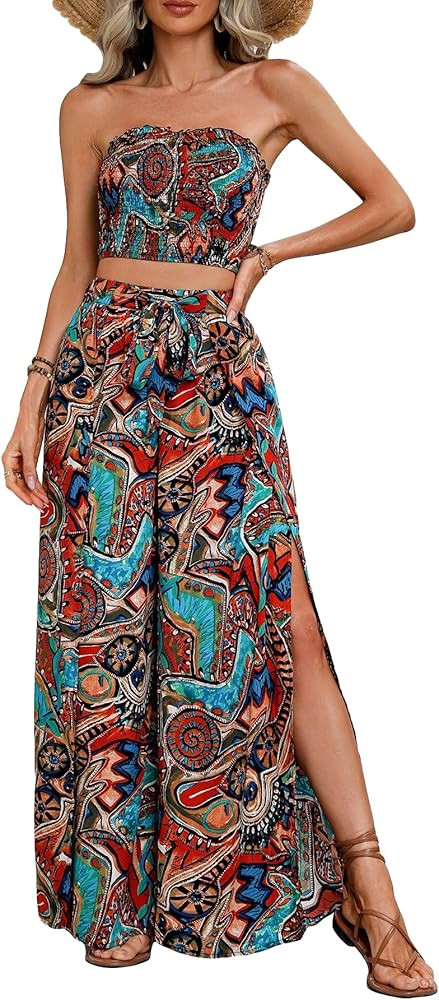 Verdusa Women's 2 Piece Outfits Boho Outfits Boho Fashion Boho Pants Boho Top Boho Tops Boho Beach | Amazon (US)