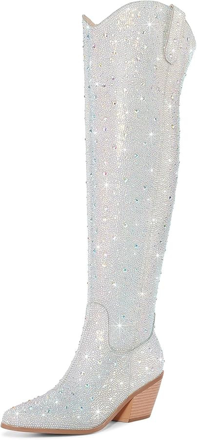Women Rhinestone Over the Knee Cowboy Boots, Sparkly Bling Cowgirl Boots Western Thigh High Boots... | Amazon (US)