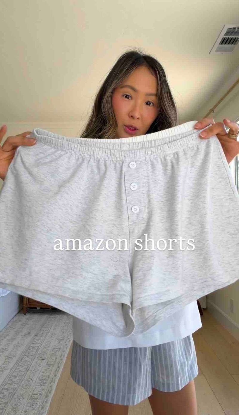 $14 amazon shorts that i live in!! easy to style, lightweight, not see through, perfect for days you don’t want to wear jeans! comment “outfit” for links ☀️🍉🍦 

 