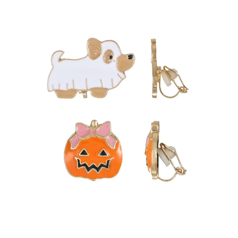 Way to Celebrate Ghost Dog & Jack-O-Lantern Halloween Clip-On Stud Earrings, 2 Pairs | Walmart (US)