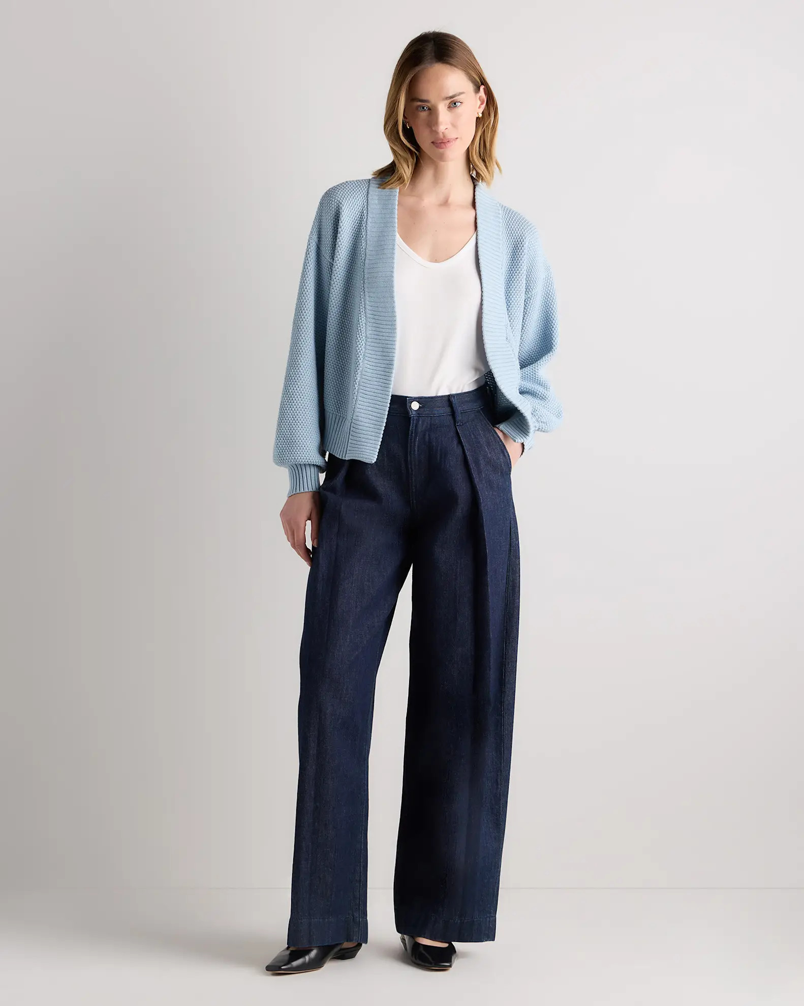 100% Organic Cotton Waffle Stitch Open Cardigan | Quince
