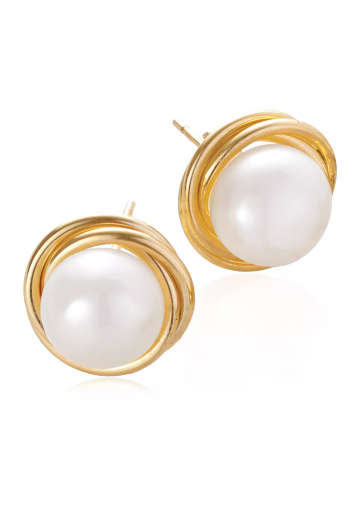 Belk & Co.Freshwater Pearl Love Knot Earrings in 14K Yellow Gold | Belk