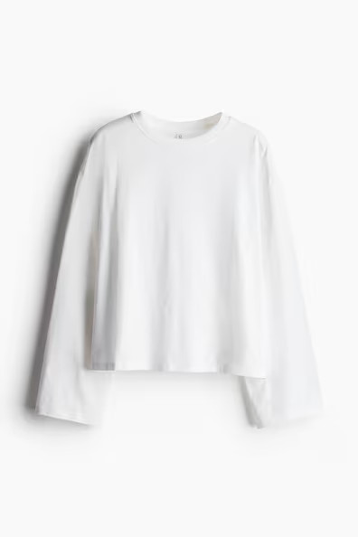 H & M - Long-sleeved cotton top - White | H&M (UK, MY, IN, SG, PH, TW, HK)