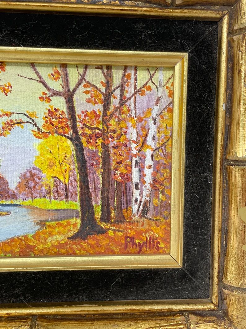 Vintage Ornate Framed Oil Painting Small Autumn Landscape Gold | Etsy (US)