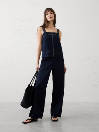 Wide-Leg High-Rise Crinkle Satin Pull-On Pant | Banana Republic Factory