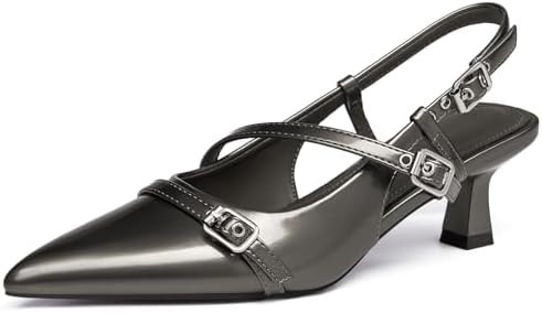 Coutgo Womens Slingback Kitten Heels Low Heel Closed Pointed Toe Pumps Buckle Strap Heeled Sandal... | Amazon (US)