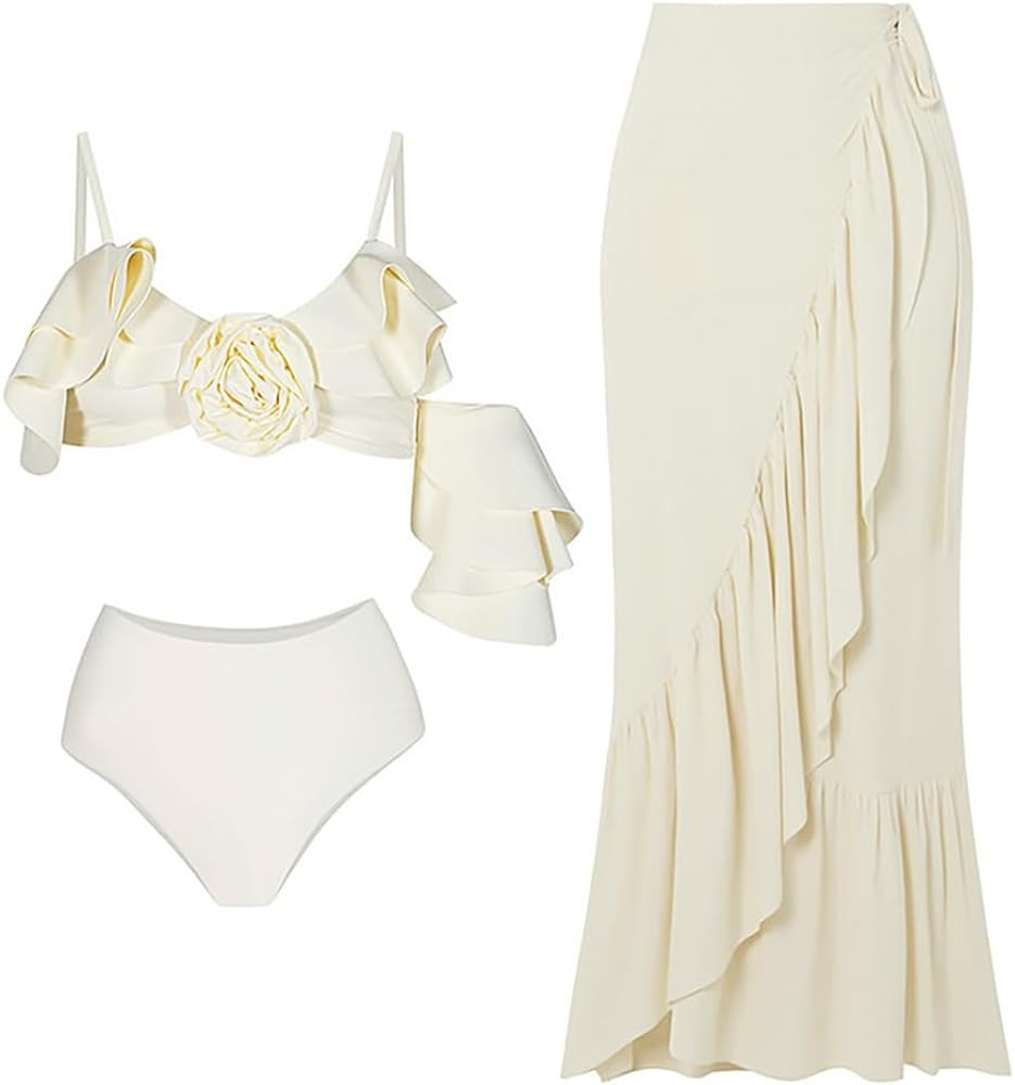 IDOPIP Women's One Piece Swimsuit with Beach Cover up Wrap Skirt Sarong Retro Floral Print Bikini... | Amazon (US)