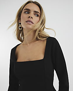 Petite Black Long Sleeve Mini Dress | River Island UK & IE
