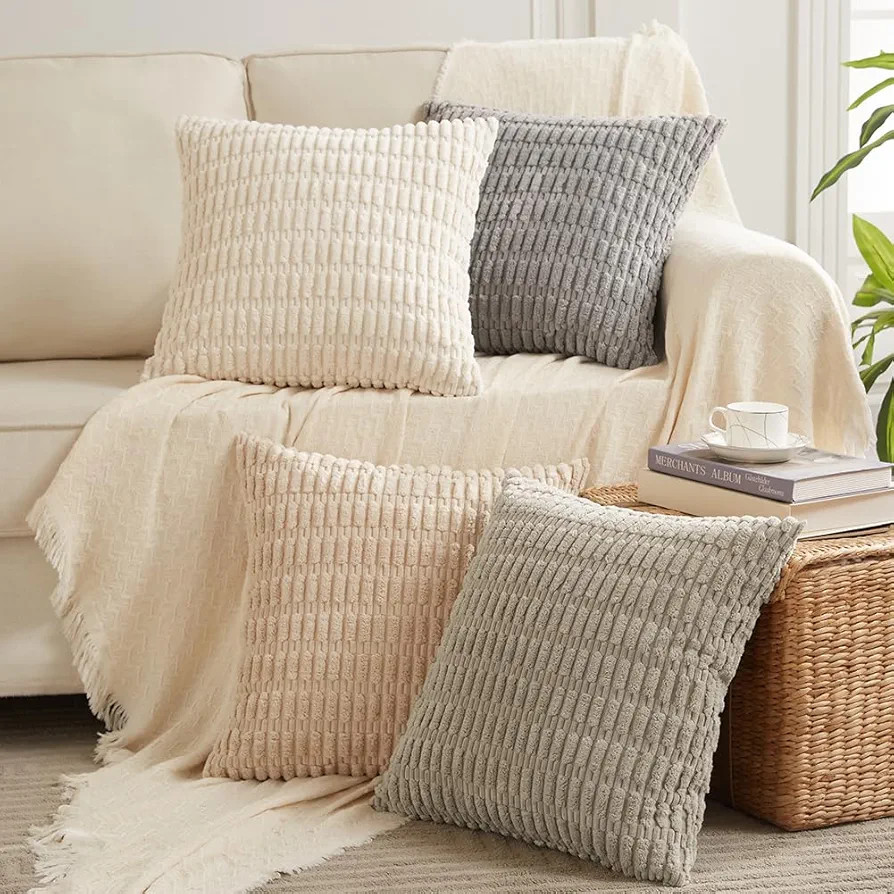 Fancy Homi 4 Packs Neutral Decorative Throw Pillow Covers 18x18 Inch for Living Room Couch Bed So... | Amazon (US)