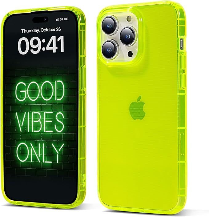 Neon Green Case w/Bumper Edge for iPhone 14 Pro 6.1 Inch/Slim & Soft Transparent TPU Phone Case/C... | Amazon (US)