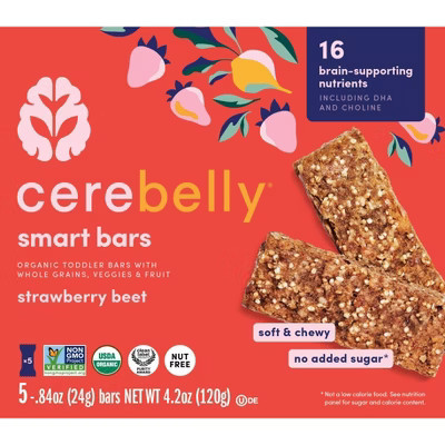 Cerebelly Organic Strawberry Beet Smart Snack Bars - 4.2oz/5pk | Target