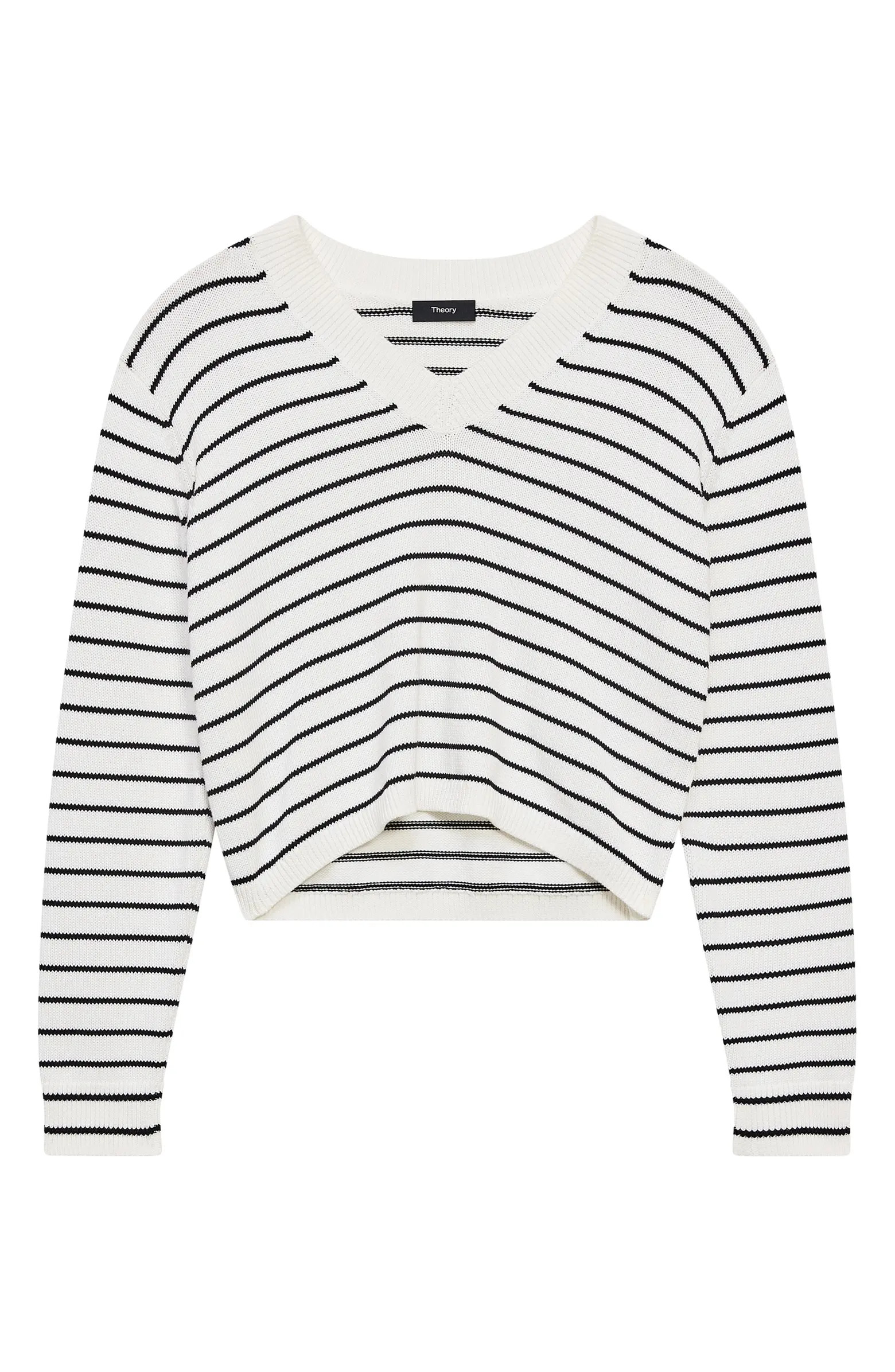 Waverly Stripe Cotton V-Neck Crop Sweater | Nordstrom