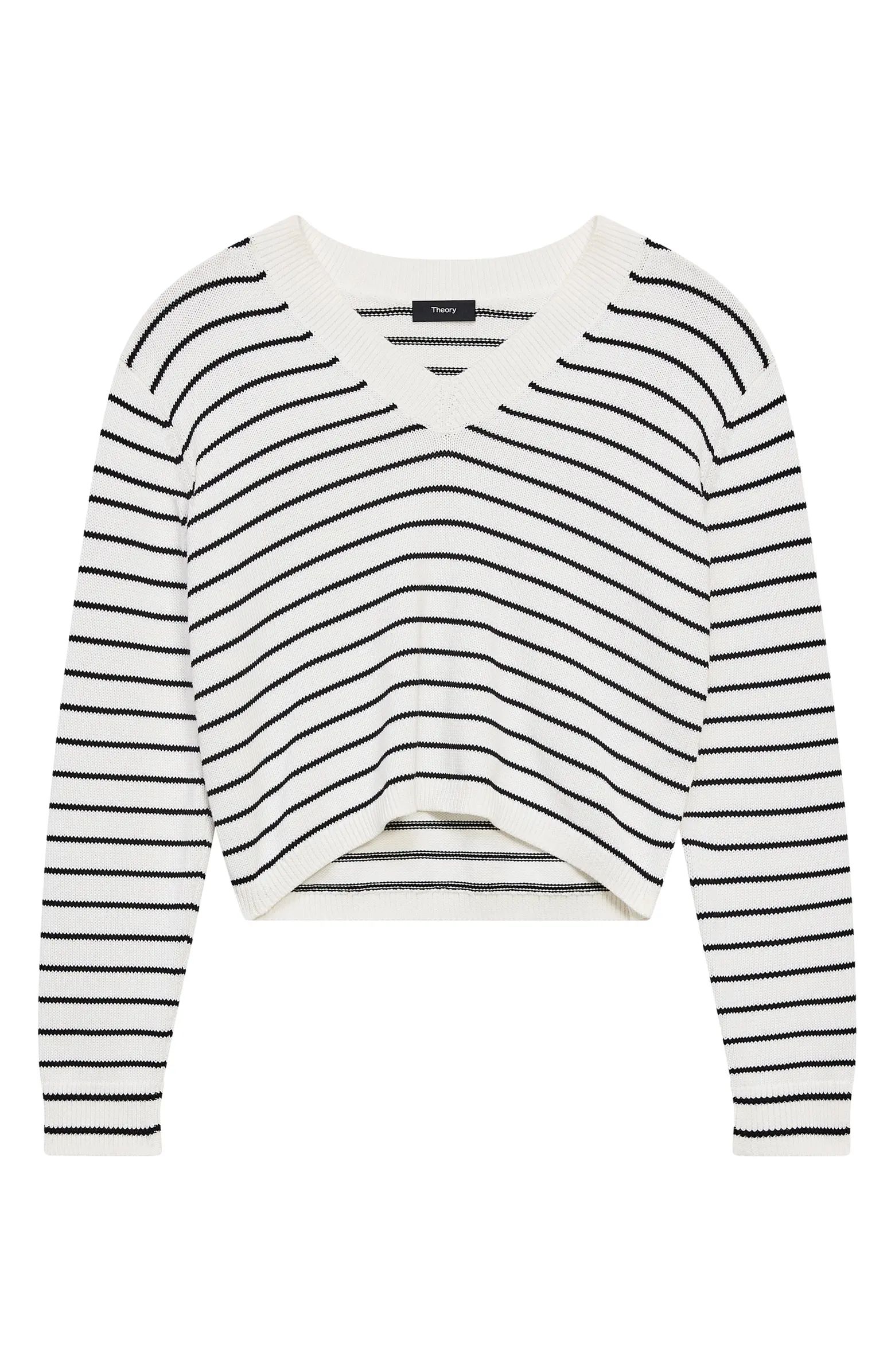 Waverly Stripe Cotton V-Neck Crop Sweater | Nordstrom