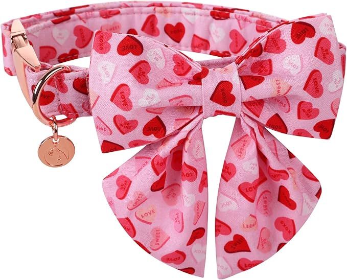 DOGWONG Valentine's Day Dog Collar with Bow tie, Pink Heart Valentine Dog Collar Holiday Soft Dur... | Amazon (US)