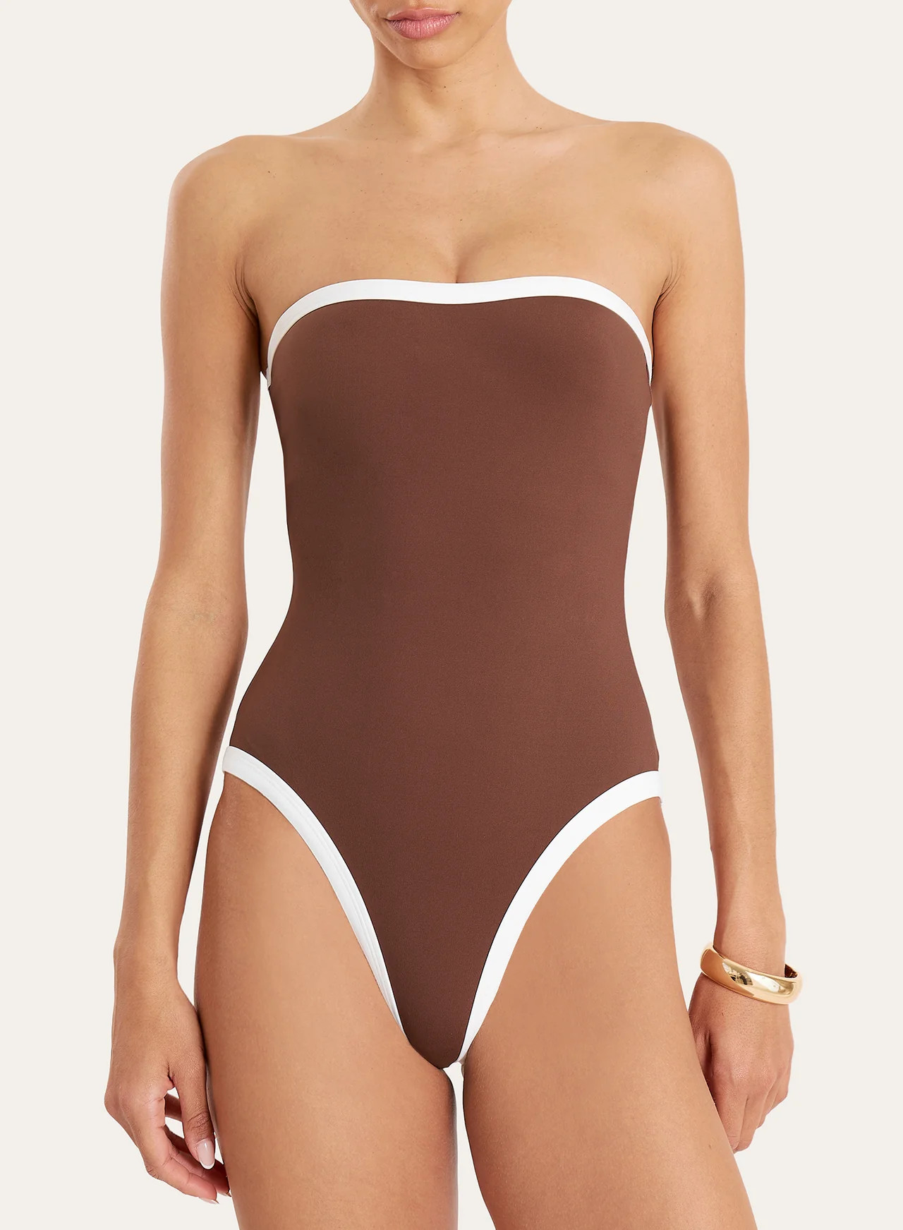 Women's Brown Contrast Trim Bandeau Swimsuit | Brea | 4th & Reckless | 4th & Reckless