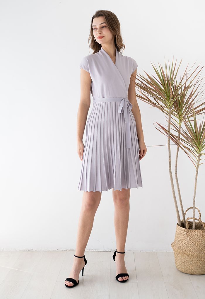 Pleated Sleeveless Wrapped Knit Dress in Lavender | Chicwish