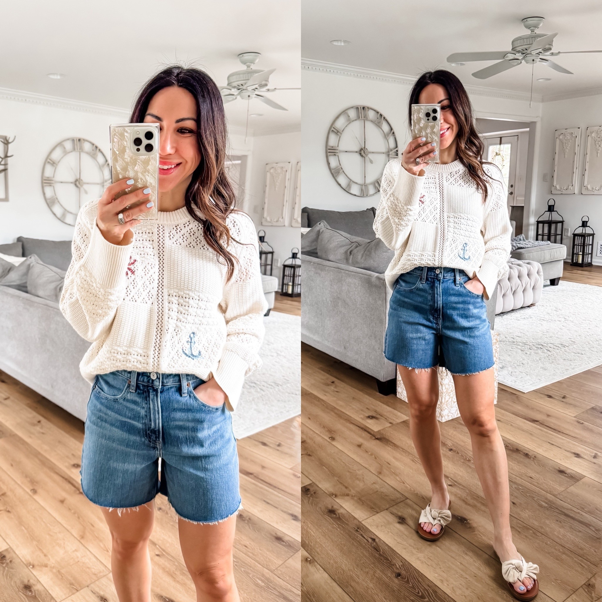 Denim shorts 26. Small sweater. Copy the promo code for 25% off.

#LTKSpringSale #LTKPetite #LTKSaleAlert