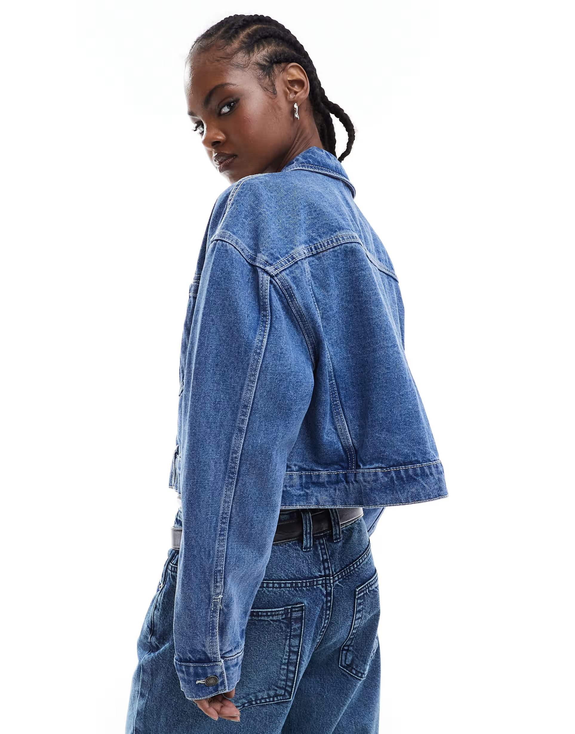 Noisy May boxy cropped denim jacket in mid wash blue | ASOS (Global)