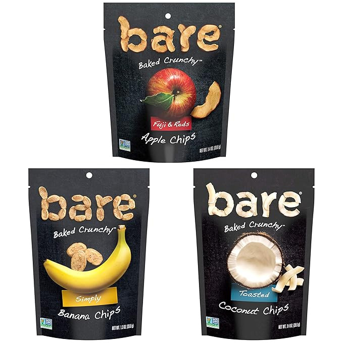 Bare Baked Crunchy Apple Chips, Banana Chips, and Coconut Chips, Variety Pack, Gluten Free, 6 Cou... | Amazon (US)
