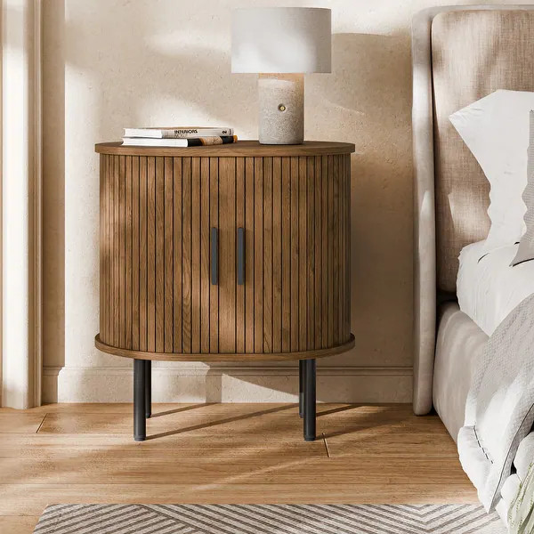 Mid-Century Modern Tambour Nightstand with Storage - Bed Bath & Beyond - 42664956 | Bed Bath & Beyond