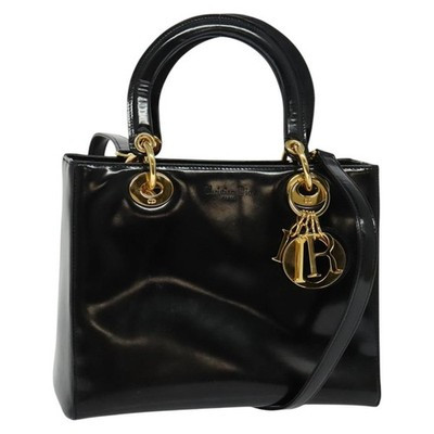 Christian Dior Lady Dior Canage Hand Bag Leather 2way Black Gold Auth 140946 | eBay US