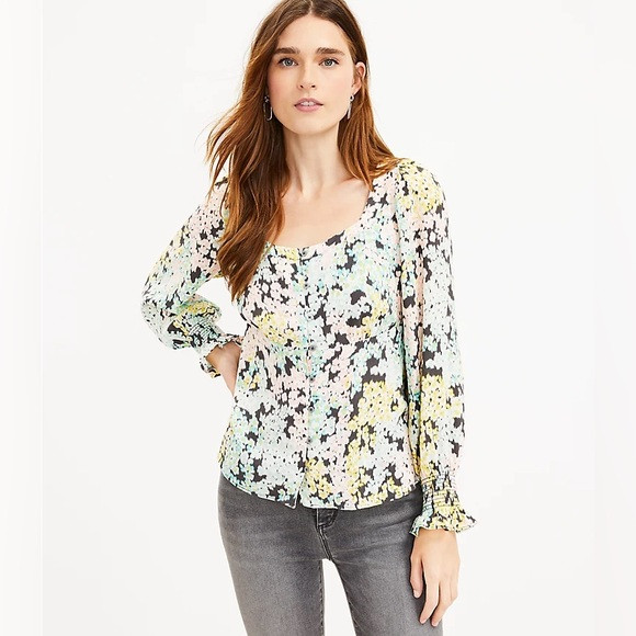 NWT Loft Garden Smocked Cuff Square Neck Blouse Size XL | Poshmark