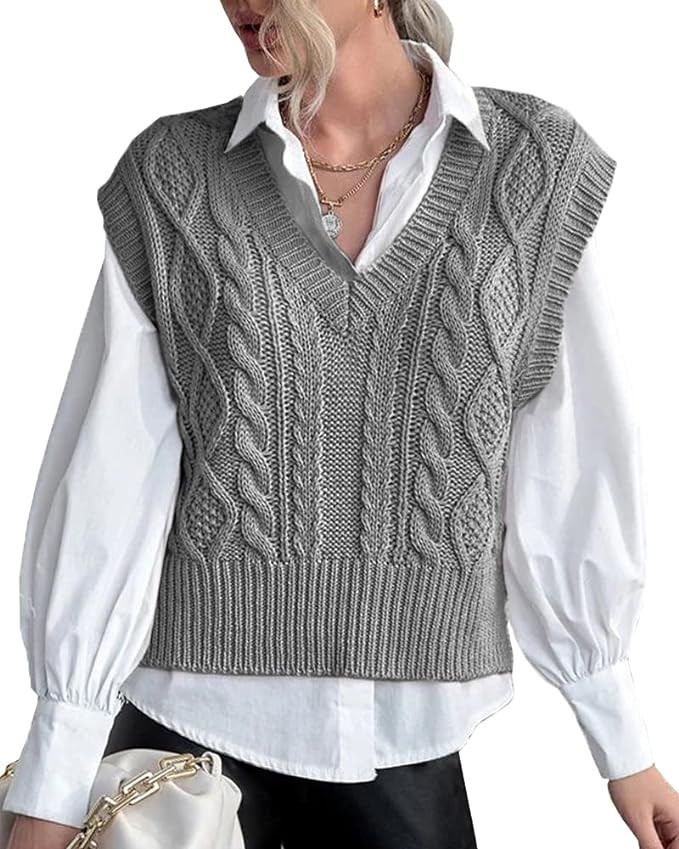 Sweater Vest for Women V Neck Sleeveless Knit Solid Casual Ribbed Preppy Pullover Tops | Amazon (US)