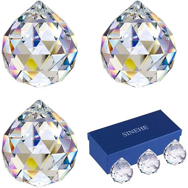 SINEHE Clear Crystal Prism Ball Suncatchers Window Prisms Suncatcher, 30MM / 3 Pack | Amazon (US)