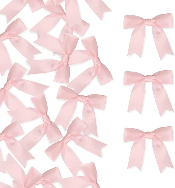 Meseey 100 Pcs Pastel Pink Satin Ribbon Bows with Twist Tie 2.5 Inch Pretied Premade Colored Craf... | Amazon (US)