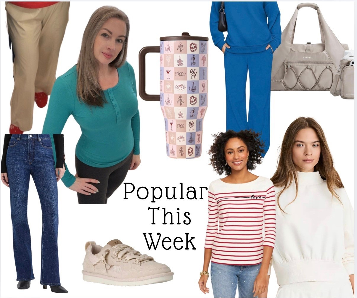 This week, you loved cozy loungewear, soft tops, comfortable bottoms, bot cut jeans, UGG sneakers, and gym bags. Your favorites are giving me cozy vibes. And don't forget about Valentine’s Day! That Hydro jug is perfect for keeping you hydrated, and the boat neck top looks truly dreamy. Take a look at my Valentine's Day collection for some wonderful gift ideas.

#LTKValentine #LTKPetite #LTKSaleAlert