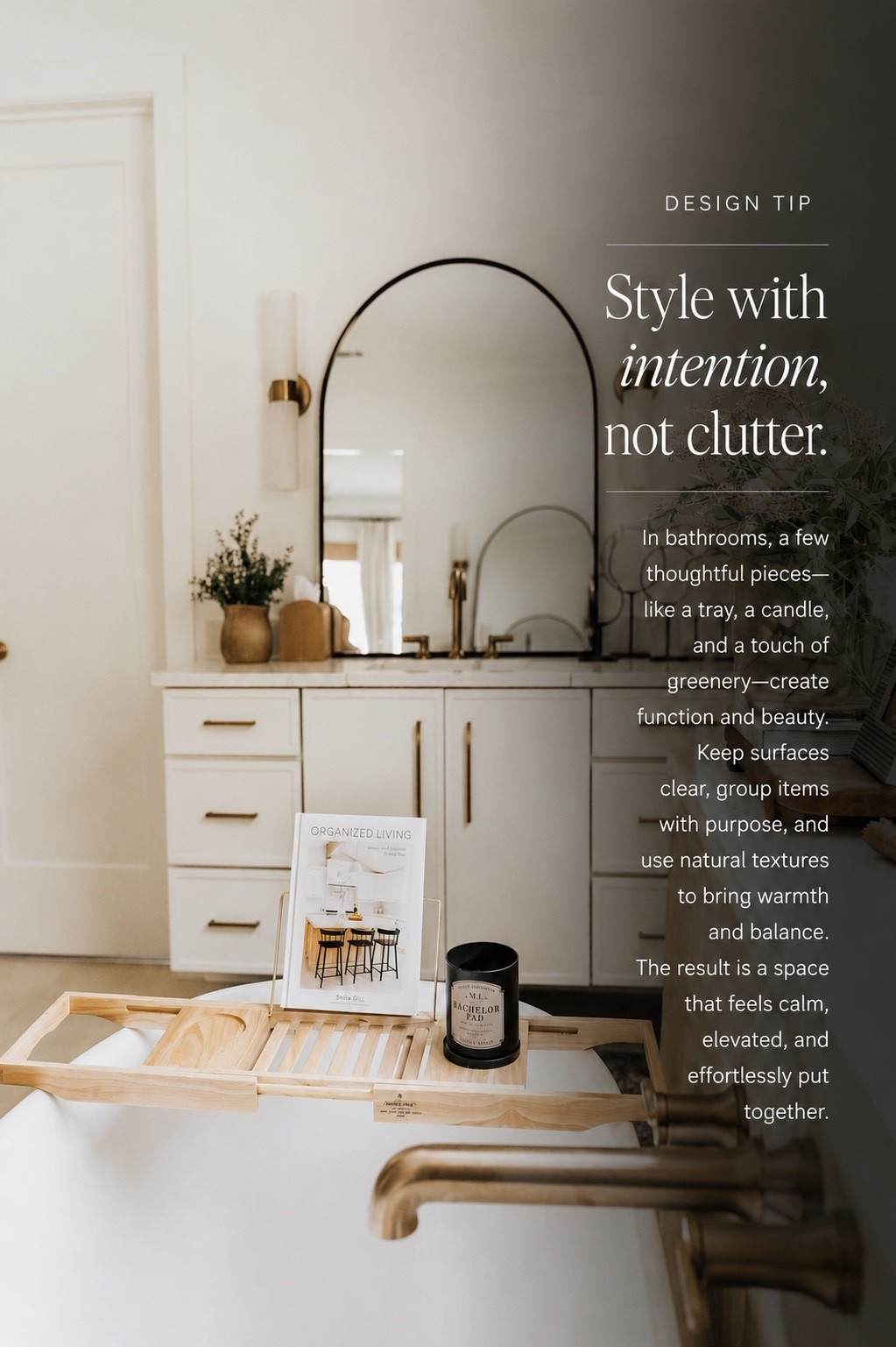 A calm, beautifully styled bathroom starts with intention 🤎 A simple bath tray, candle, greenery, and a few thoughtfully chosen accents add warmth and function without overwhelming the space. Natural textures and warm brass details bring everything together for a timeless, collected feel.

#porcheandco #BathroomDesign #BathroomInspo #HomeStyling #InteriorDesign

#LTKHome #LTKvlog
