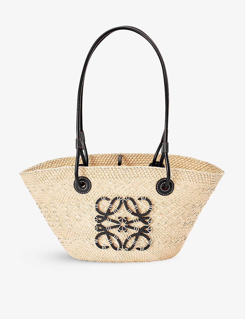 Loewe Paula’s Ibiza Anagram small Iraca palm and leather basket bag | Selfridges