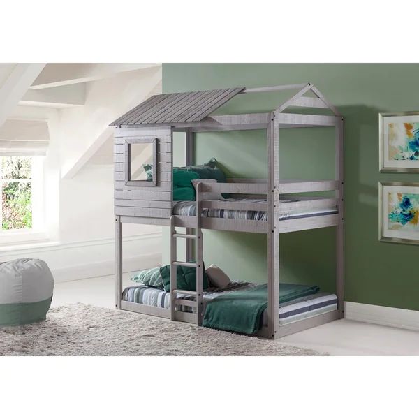 Donco Kids Loft-Style Light Grey Twin over Twin Bunk Bed | Bed Bath & Beyond