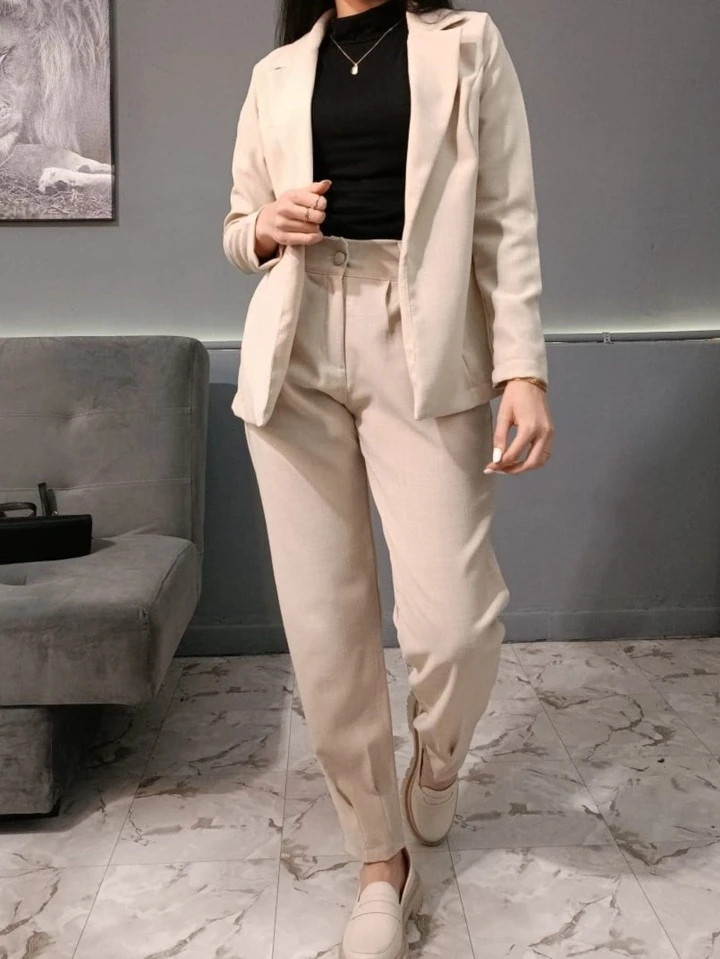 Jack Bier Conjunto Blazer e Calça Sólido Alfaiataria em linho Conjunto Feminino Botão Forrado | SHEIN