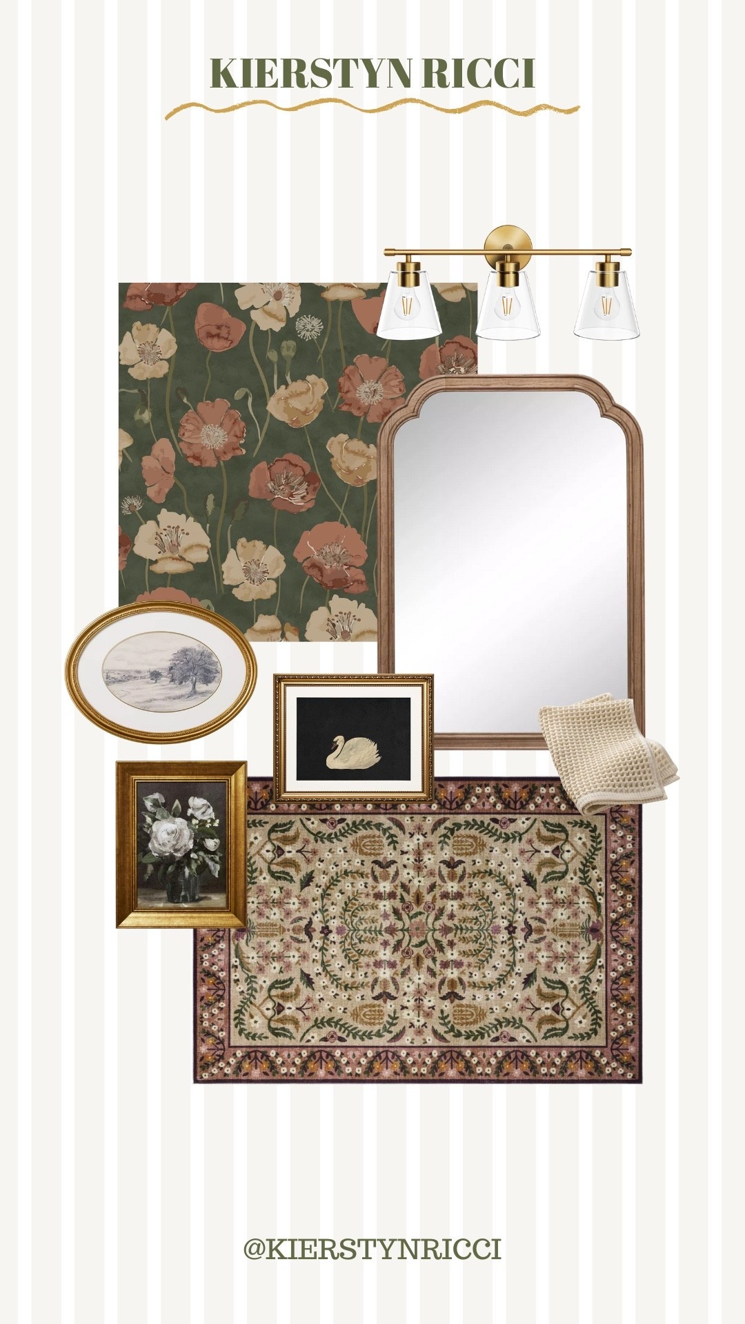 Pulled together the design plan for our bathroom refresh 🤍 I wanted something moody, timeless, and collected — bold floral wallpaper, vintage-inspired art, warm brass, and a cozy rug tied it all together. Linking everything here so you can shop the look!

#bathroomrefresh #modernvintage #vintageinspiredart #targethome #amazonhome #bathroomwallpaper #powderroomwallpaper

#LTKSaleAlert #LTKFindsUnder100 #LTKHome