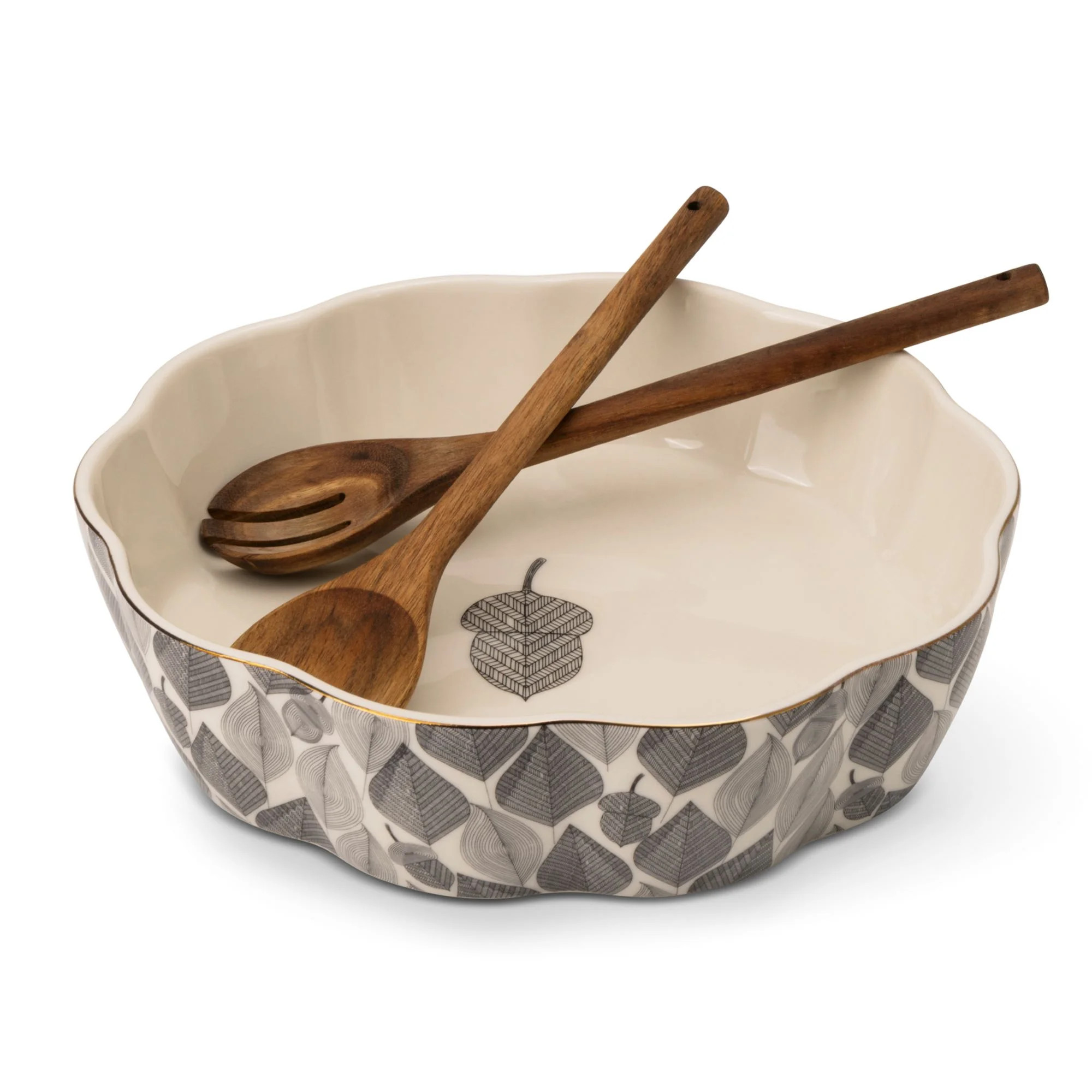 Thyme & Table 3-Piece Serving Bowl with Wooden Serving Spoon and Fork, Red Leaf | Walmart (US)